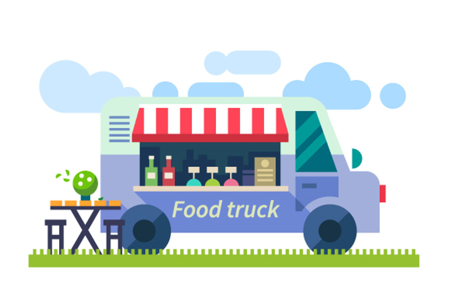 Food delivery. Mobile cafe in nature in Illustrations - product preview 8