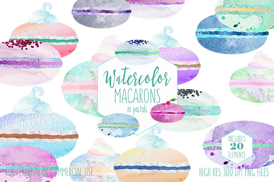 Cute Watercolor French Macarons