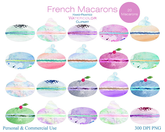 Cute Watercolor French Macarons in Objects - product preview 1