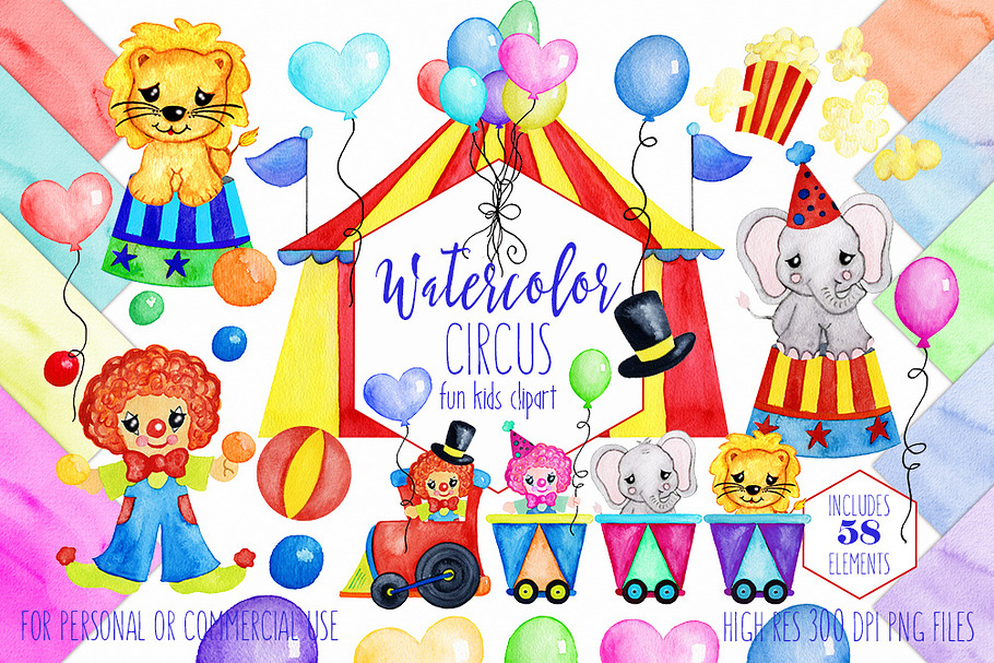 Cute Watercolor Circus Graphic Set