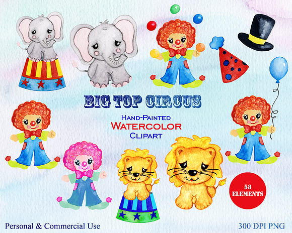 Cute Watercolor Circus Graphic Set in Illustrations - product preview 1