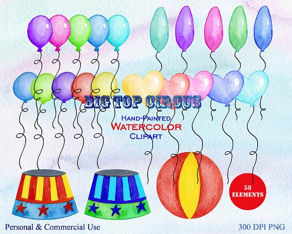 Cute Watercolor Circus Graphic Set in Illustrations - product preview 2