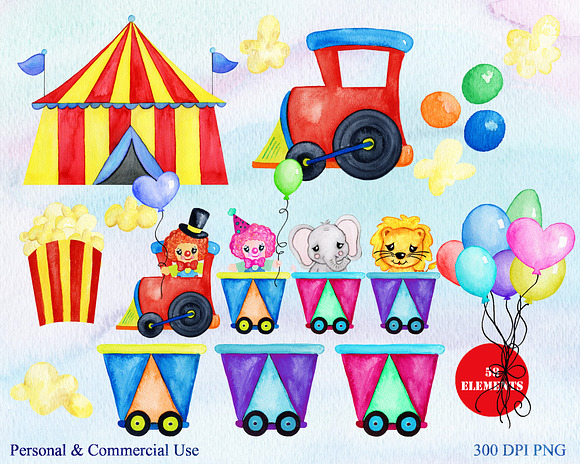 Cute Watercolor Circus Graphic Set in Illustrations - product preview 3