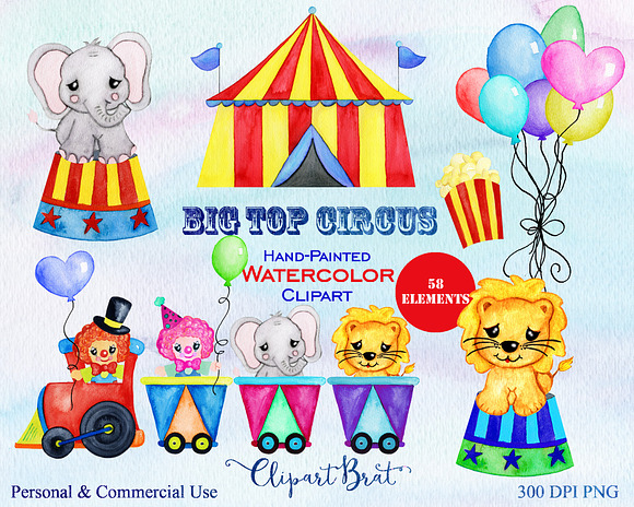 Cute Watercolor Circus Graphic Set in Illustrations - product preview 4