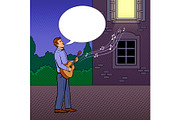 Man sings serenade pop art vector illustration