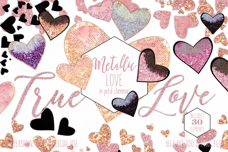 Blush Pink Peach & Gold Hearts in Illustrations - product preview 8
