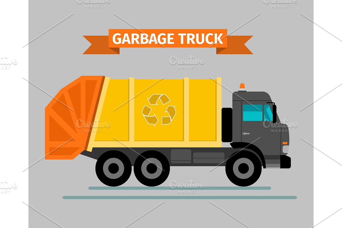 Urban sanitary vehicle garbage truck in Illustrations - product preview 8