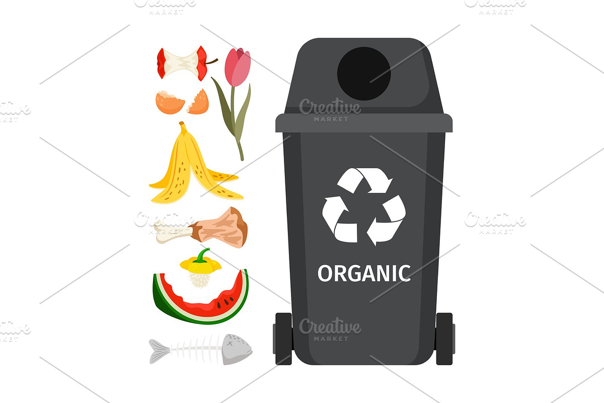 Grey garbage can with organic elements in Illustrations - product preview 8