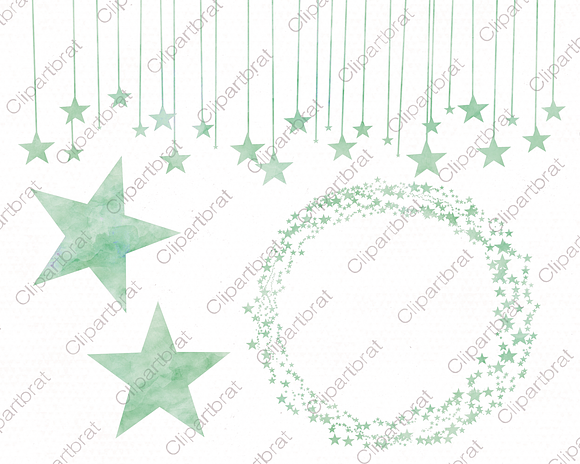 Mint Green Cute Watercolor Stars in Illustrations - product preview 3