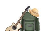 Backpack with hat and guitar
