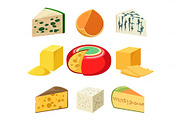 Cheese types and slices