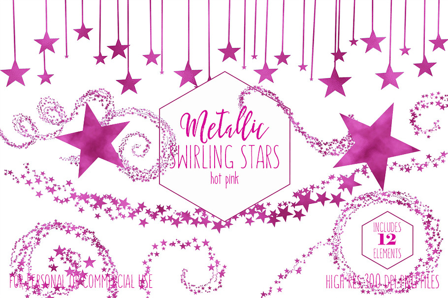Metallic Pink Foil Star Graphics in Illustrations - product preview 8