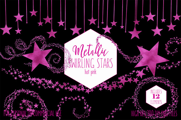 Metallic Pink Foil Star Graphics in Illustrations - product preview 1
