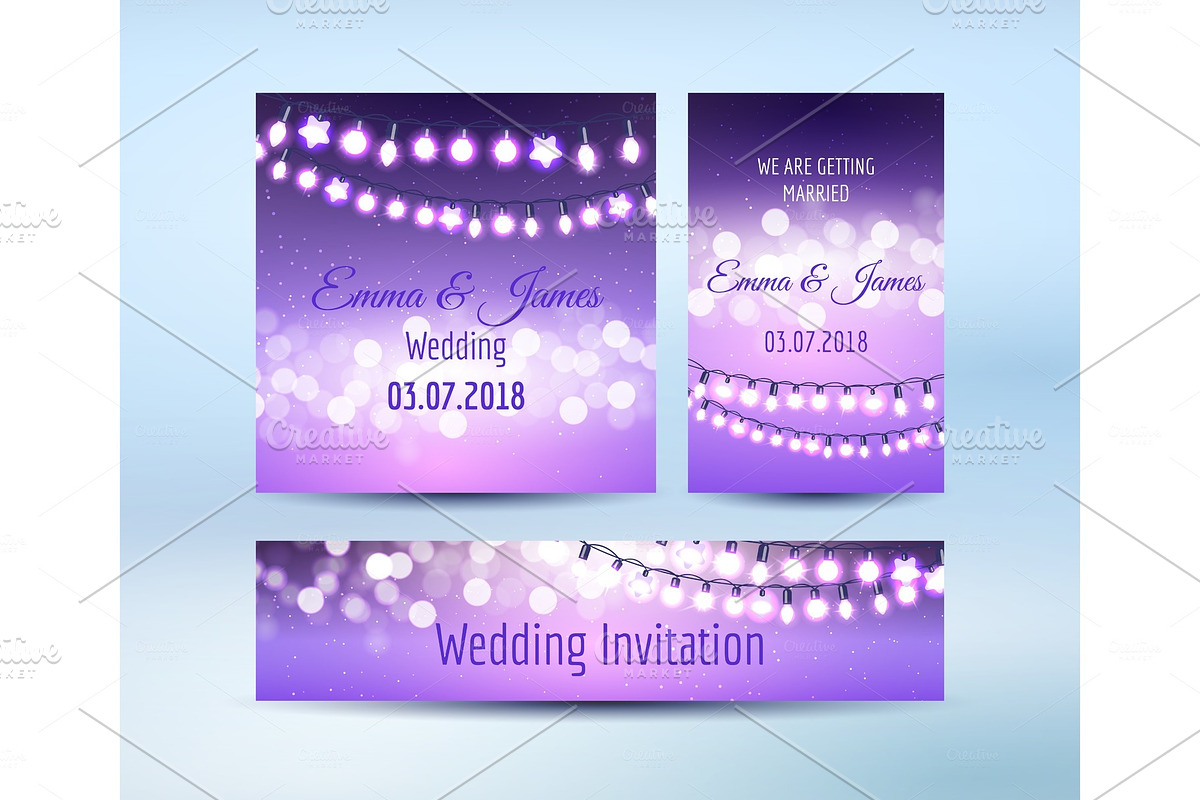 Lilac lights bokeh and garlands cards in Objects - product preview 8
