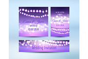 Lilac lights bokeh and garlands cards