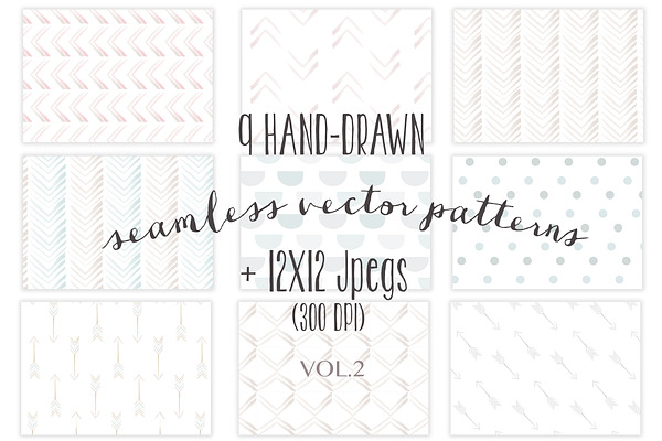 9 Seamless hand-drawn patterns vol.2