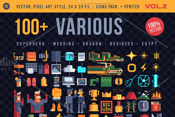 Various, 100+ pixel icons
