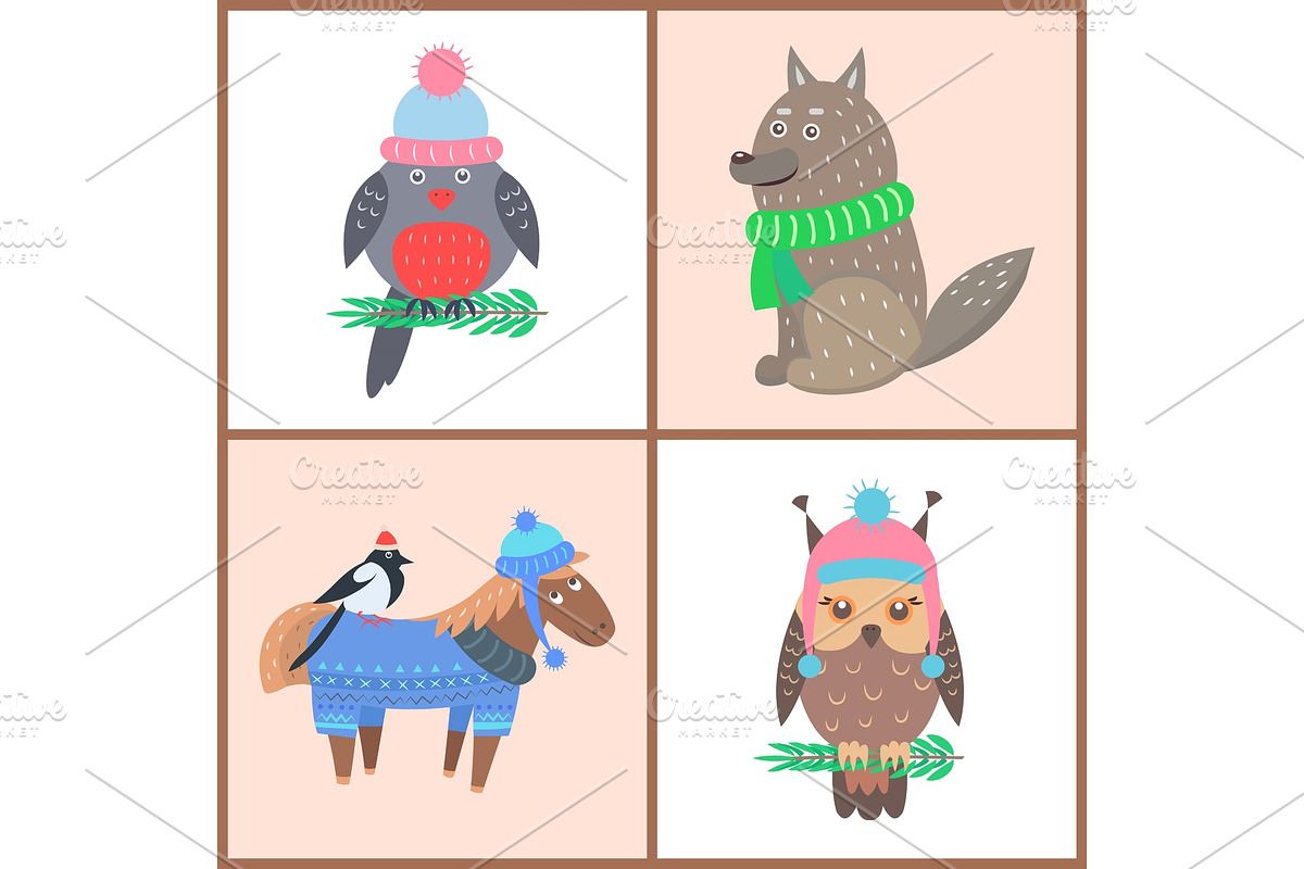 Collection of Posters Animals Vector Illustration in Objects - product preview 8