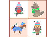 Collection of Posters Animals Vector Illustration