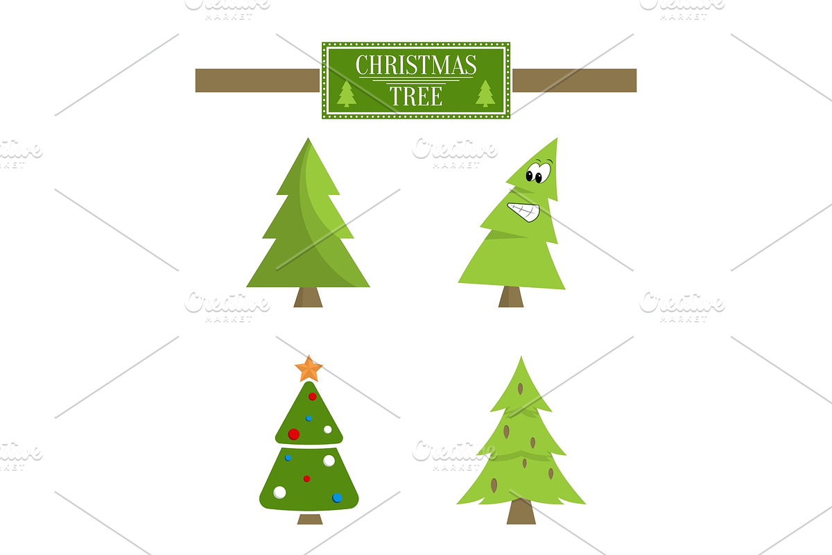 Christmas Tree Sign Board Collection Spruce Icons in Objects - product preview 8