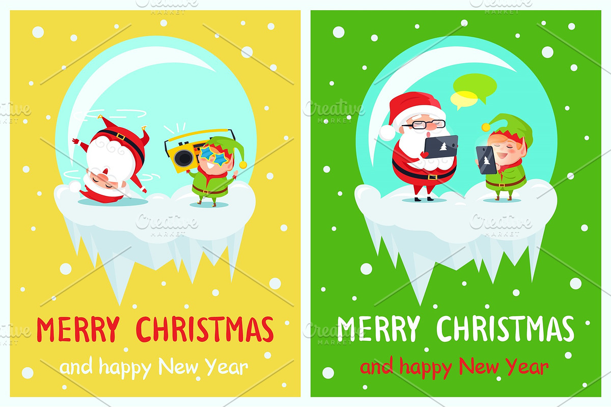 Merry Christmas and Happy New Year Greeting Cards in Objects - product preview 8