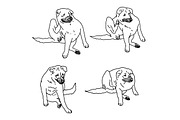 Drawing set of dog scratching itself