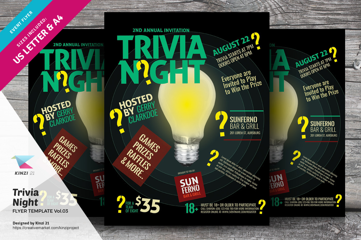 Trivia Night Flyer Template Vol.21  Creative Daddy Regarding Free Trivia Night Flyer Template