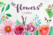 Watercolor garden flowers clip art