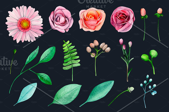 Watercolor garden flowers clip art in Illustrations - product preview 2