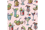 Cocktail vector alcohol beverage drinking alcoholic tequila martini drink cocktail in glass with pina colada mojito and cosmopolitan or drinkable bellinis isolated seamless pattern background