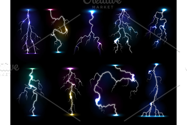 Lightning flash thunder vector thunderstorm with flashing light and electricity blast storm or thunderbolt illustration isolated on black background