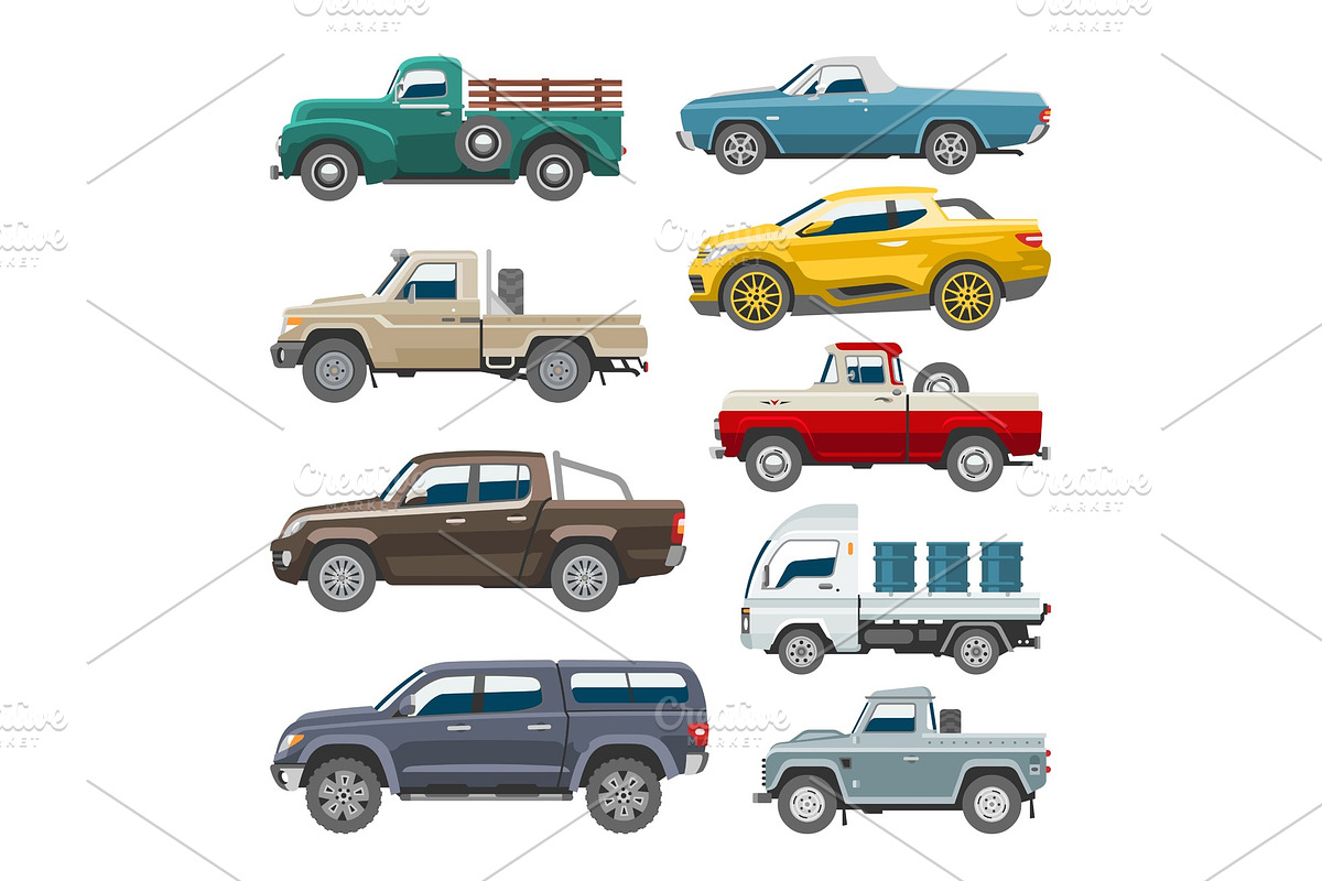 Pickup car vector auto delivery transport pick up offroad automobile vehicle or truck and mockup isolated citycar on white background illustration in Illustrations - product preview 8