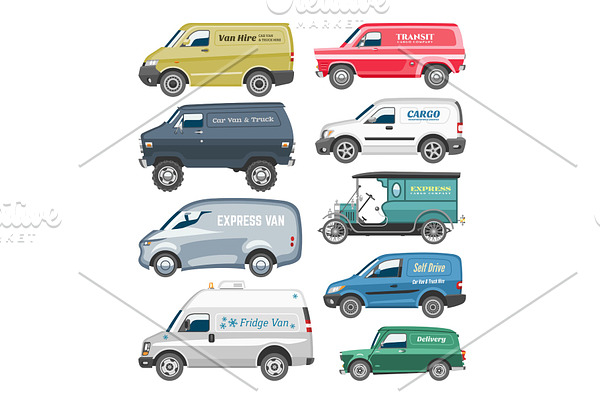 Van car vector delivery cargo auto vehicle family minibus truck and automobile minivan isolated van citycar on white background illustration