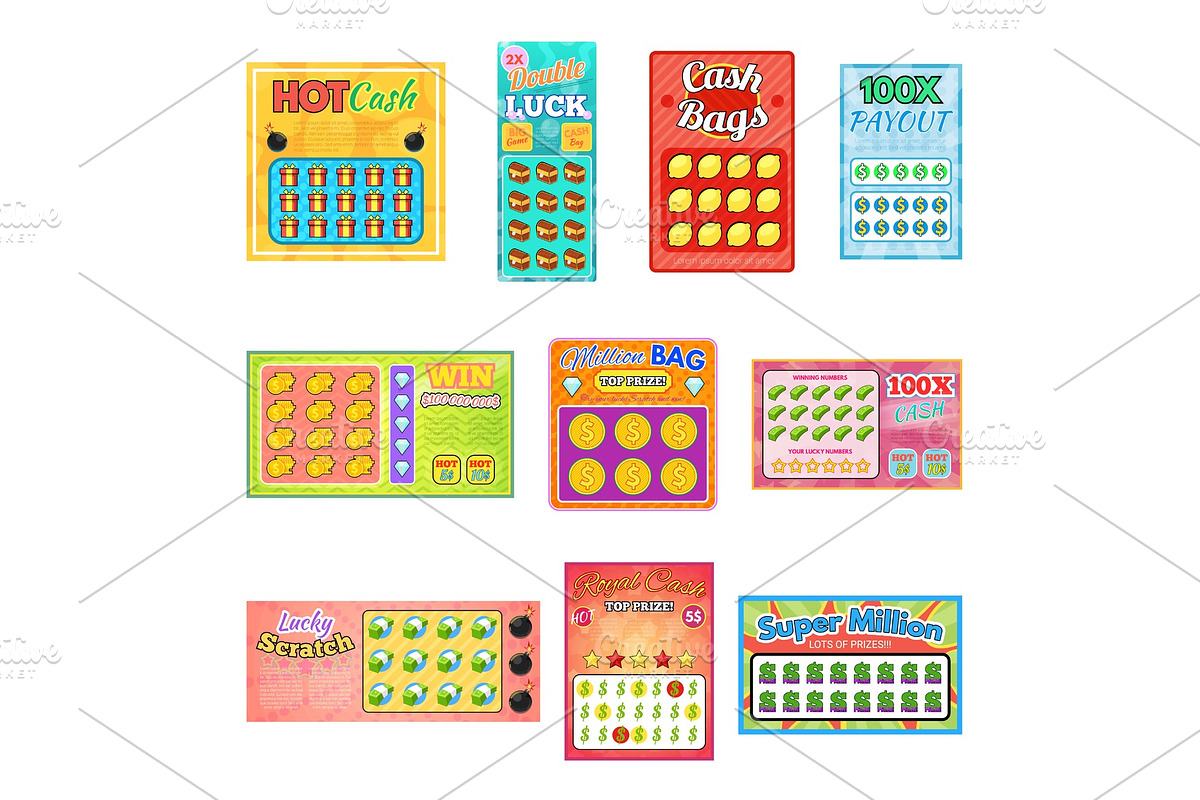 Lottery ticket vector lucky bingo card win chance lotto game jackpot set illustration lottery tickets isolated on white background in Objects - product preview 8