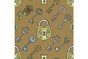 Vector key vintage old sketch retro lock illustration of lock from antique keystone open door keyhole security secret victorian design symbols iseamless pattern background