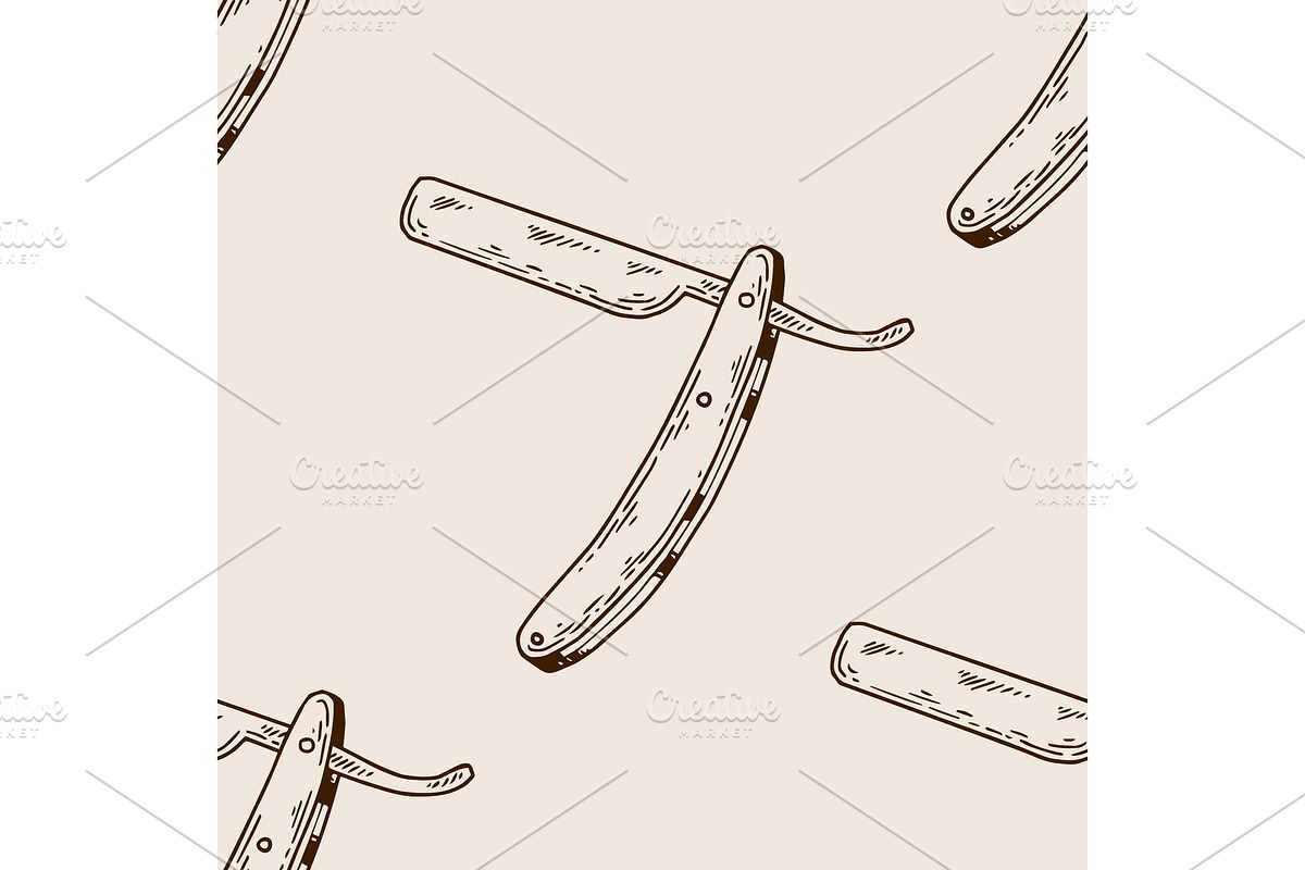 Straight razor seamless pattern engraving vector in Textures - product preview 8