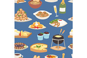 French food vector traditional delicious cuisine meal healthy dinner lunch continental frenchman gourmet plate dish seamless pattern food background illustration