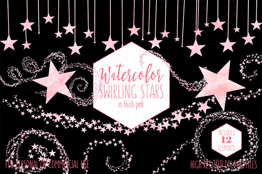Blush Pink Watercolor Star Clipart in Illustrations - product preview 8