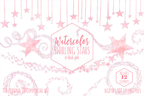 Blush Pink Watercolor Star Clipart in Illustrations - product preview 1