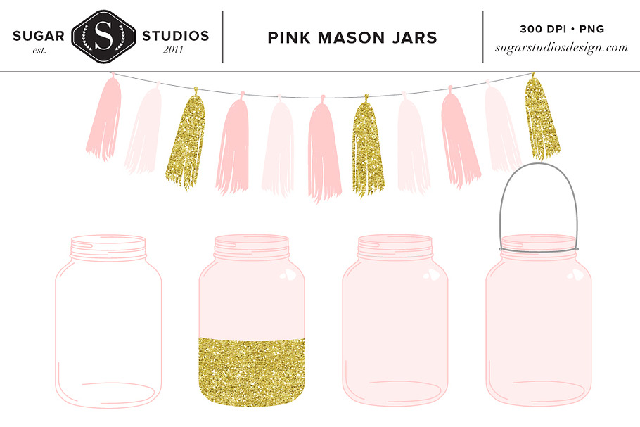 Pink Mason Jars with Tassel Clip Art