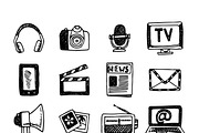 Media and news icons sketch set