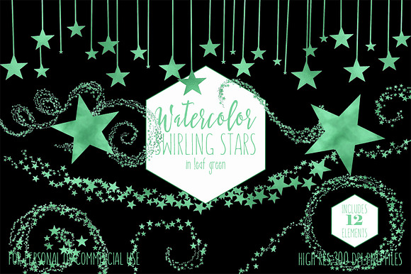 Kelly Green Watercolor Star Clipart in Illustrations - product preview 1