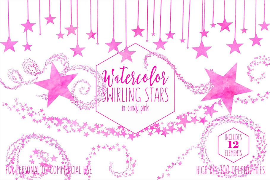 Watercolor Twinkle Stars in Pink