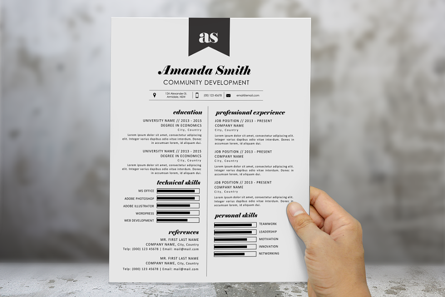 2 in 1 top ribbon resume template in Resume Templates - product preview 8