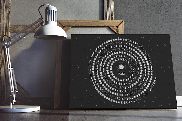 Moon Calendar 2018 in Stationery Templates - product preview 2