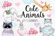 Watercolor cute animals clip art