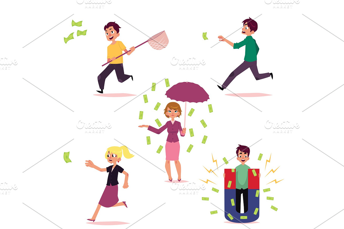 vector casual people chasing for money set in Illustrations - product preview 8