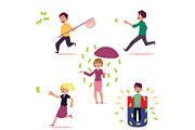 vector casual people chasing for money set