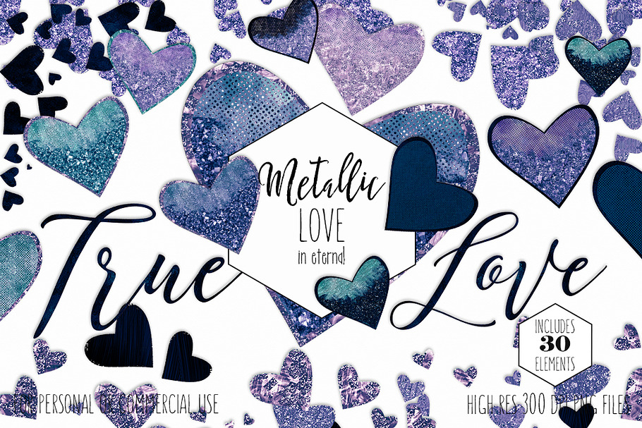 Metallic Glitter Hearts Navy Blue in Illustrations - product preview 8