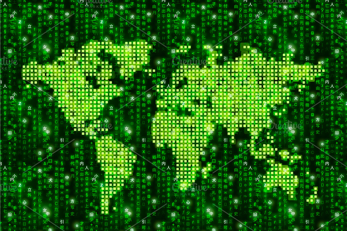Hitech pixelated world map on matrix in Illustrations - product preview 8